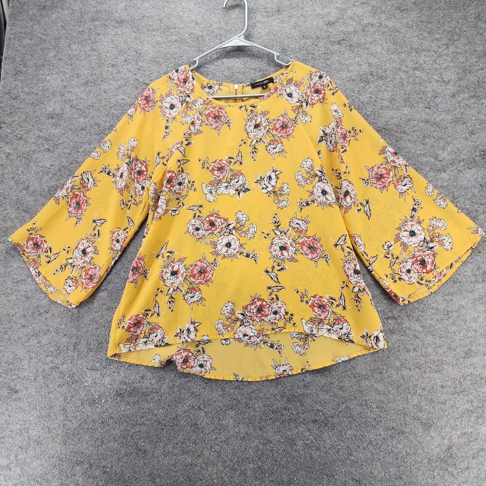 Papermoon Blouse Womens Medium 3/4 Sleeve Yellow Floral